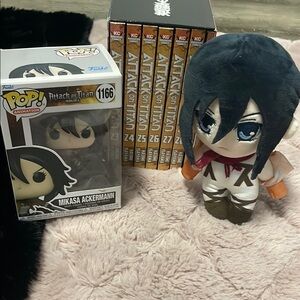 Attack on Titan Mikasa Ackermann Funko Pop, Manga 23-28 and Plush Set